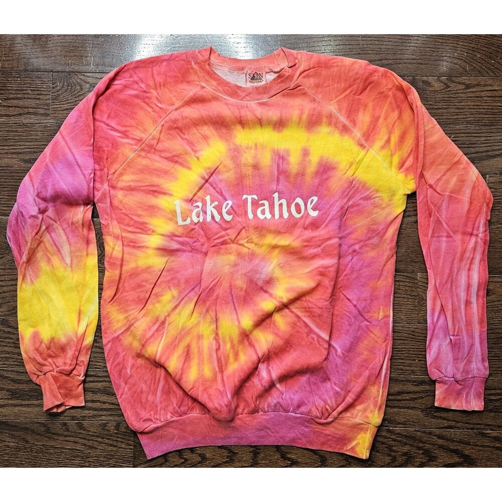 Vintage Tie Dye 80s 90s Lake Tahoe Crewneck Sweatshirt Adult  Graphic Medium